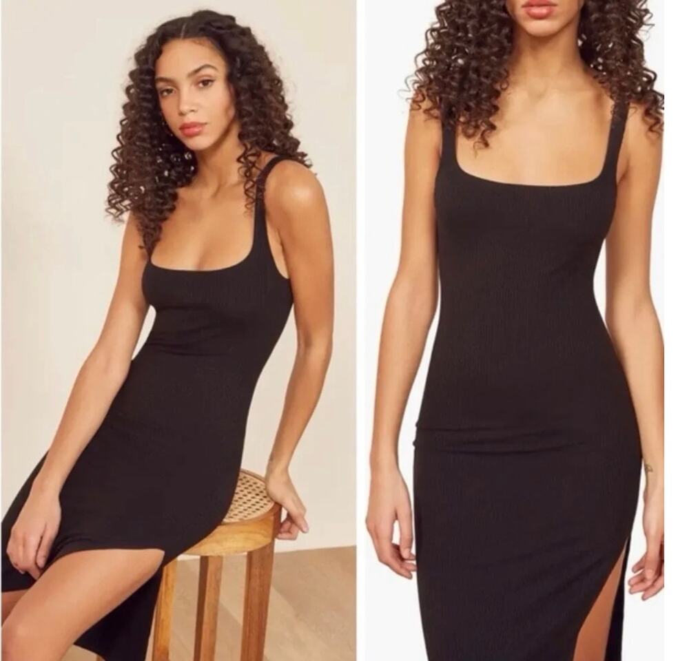 Reformation Jeans Black Ribbed Tank Midi Dress Medium M